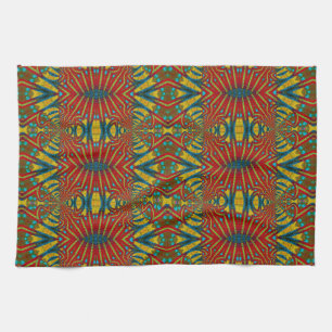Linge De Cuisine Abstrait hippie rouge jaune bleu ethnique Trippy