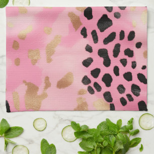 Linge De Cuisine Abstrait Léopard Noir Rose Vierge
