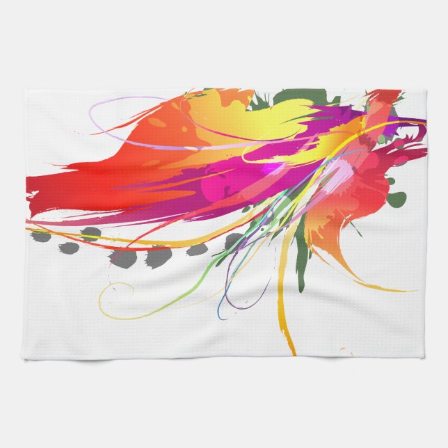 Linge De Cuisine Abstrait Oiseau de Paradise Paint Splatters (Horizontal)