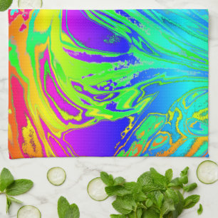 Linge De Cuisine Abstrait Splashing Rainbow Liquid