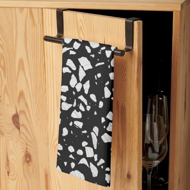 Linge De Cuisine Abstrait Terrazzo Mosaic Motif noir et blanc (Pliage en tiers)