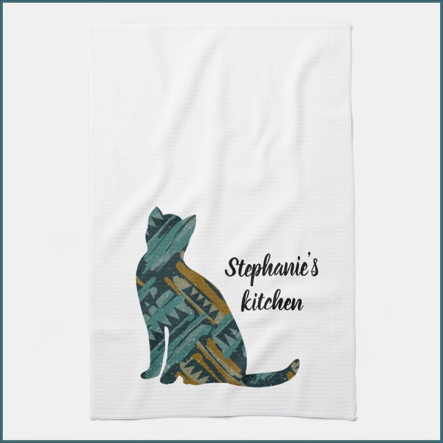 Linge De Cuisine Abstrait Turquoise et Amoureux des chats or (Créateur téléchargé)