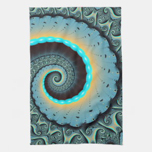 Linge De Cuisine Abstraite spirale d'art fractal bleu turquoise ora