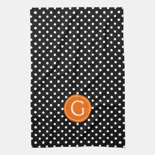 Linge De Cuisine Accent orange Pois noir et blanc (Vertical)