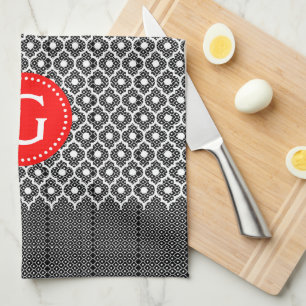Linge De Cuisine Accent Rouge Quatrefoil Noir Et Blanc