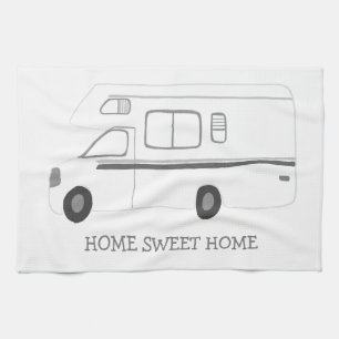 Linge De Cuisine ACCUEIL SWEET HOME Retro Camping Motorhome RV B&W