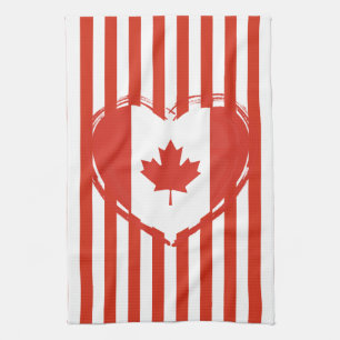 Linge De Cuisine Action de grâce Canada – Cœur rouge et rayures