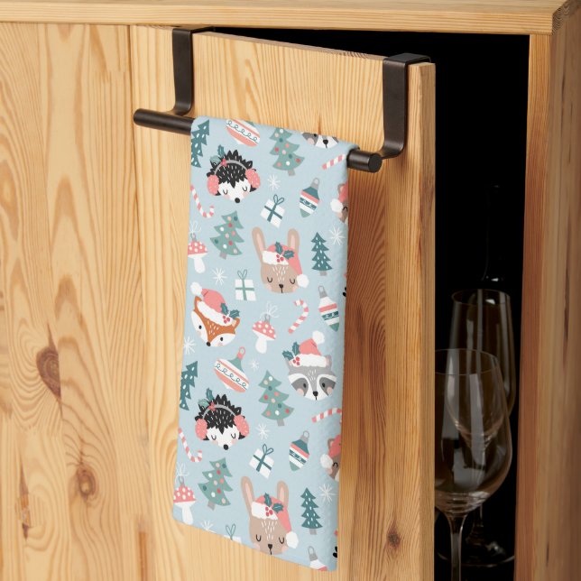 Linge De Cuisine Adorable Bois Noël Animal Visages Motif (Pliage en tiers)