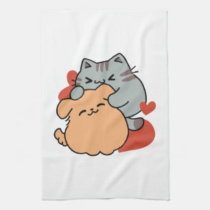 Linge De Cuisine Adorable chat et chien Hug - Meow & Woof Design