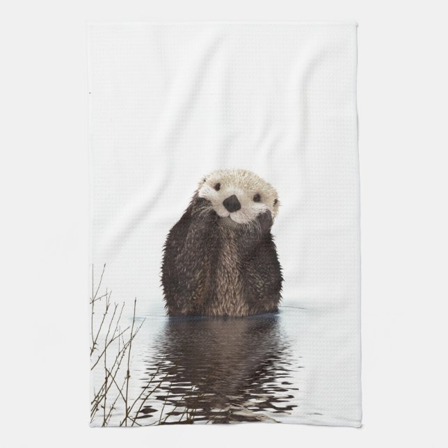 Linge De Cuisine Adorable Otter souriant dans le lac (Vertical)