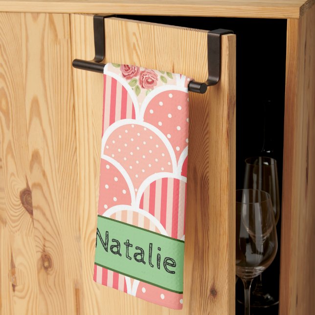 Linge De Cuisine Adorable rétro motif en rose l monogrammed (Pliage en tiers)