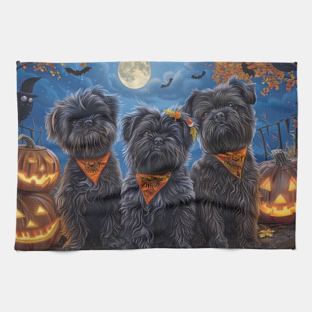 Linge De Cuisine Affenpinscher Halloween Éffrayant (Horizontal)