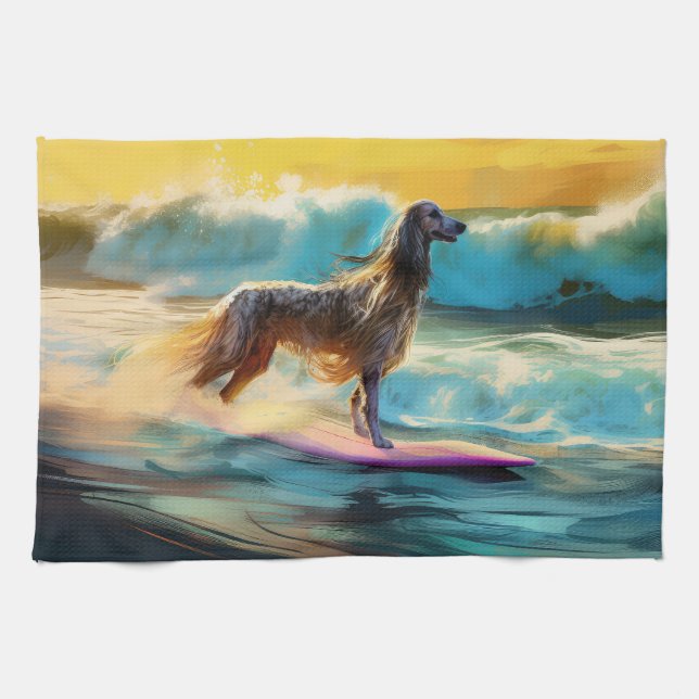 Linge De Cuisine Afghan Hound Beach Surf Peinture (Horizontal)