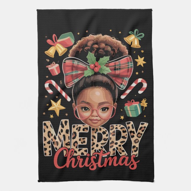 Linge De Cuisine African American Christmas Messy Bun Black Mom  (Vertical)