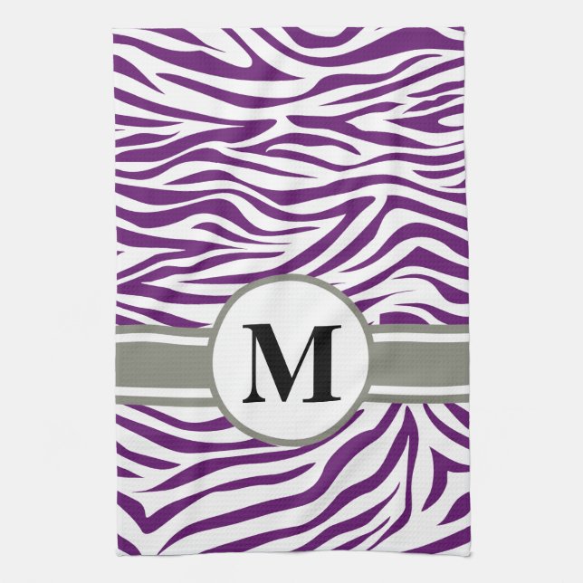 Linge De Cuisine African Violet Safari Zebra avec monogramme (Vertical)