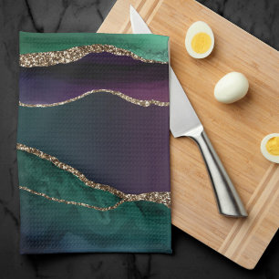 Linge De Cuisine Agate attrayante   Joyau foncé Tone Pierre Or Vein