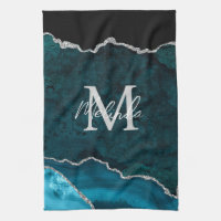 Agate de marbre bleu turquoise et argenté