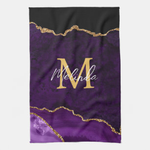 Linge De Cuisine Agate en marbre violet et or