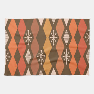 Linge De Cuisine Age atomique Géométrique Brown Orange