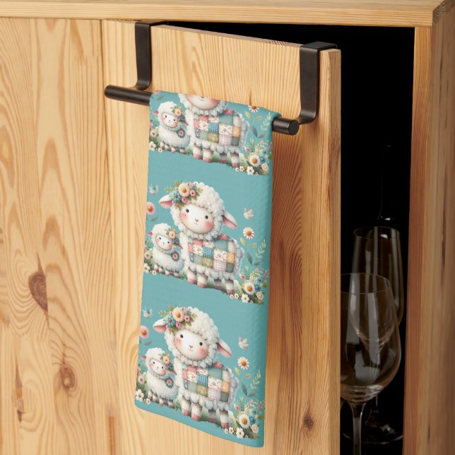 Linge De Cuisine Agneaux mignons aux accents floraux et en écailles (Pliage en tiers)