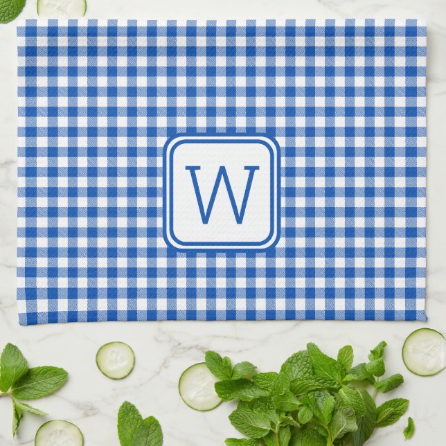 Linge De Cuisine Agritourisme Bleu et Blanc En vichy Plaid Monogram (Plié)