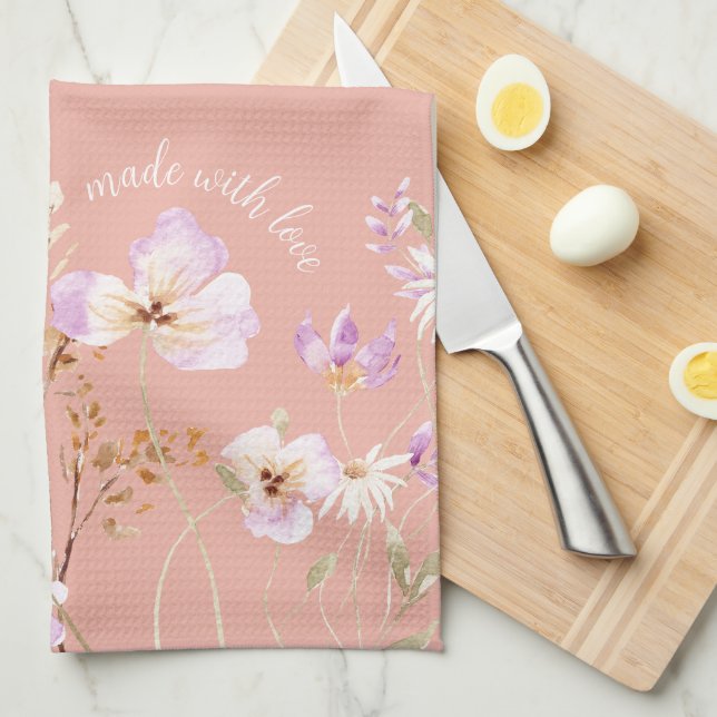 Linge De Cuisine Agritourisme Fleur sauvage rose Grand (Quart Plié)
