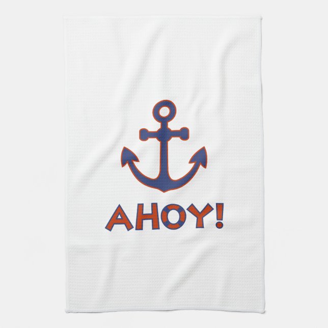 Linge De Cuisine AHOY ! Bouée + Design Ancre Rouge+Bleu (Vertical)