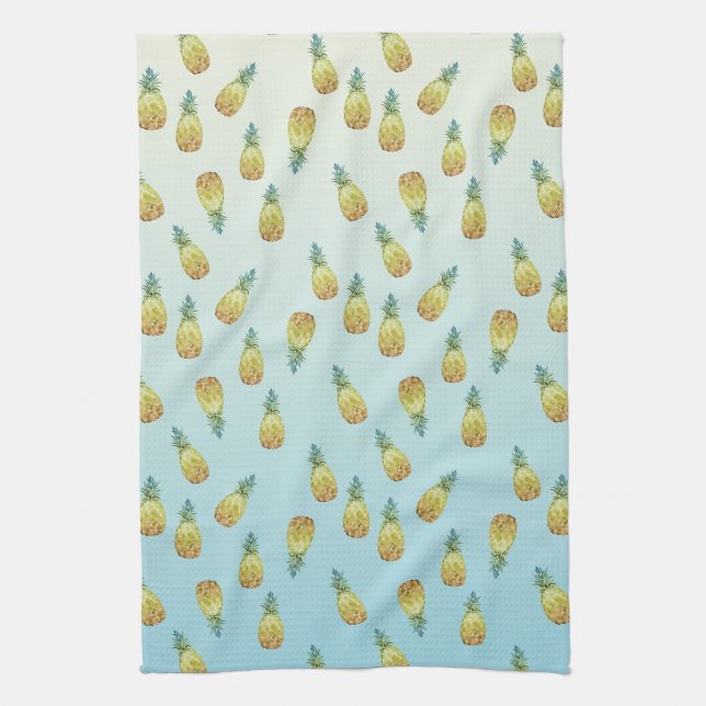 Linge De Cuisine Aiguilles d'aquarelle tropicale d'or Aqua (Vertical)