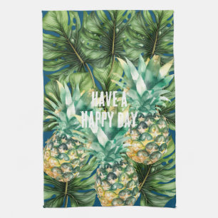 Linge De Cuisine Aiguilles Feuilles tropicales bleues