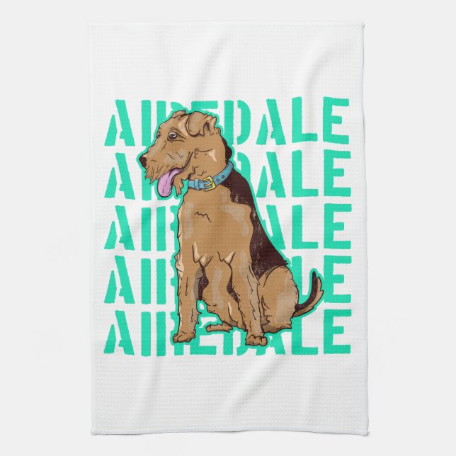Linge De Cuisine Airedale terrier assis (Vertical)