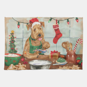 Linge De Cuisine Airedale Terrier Gâteau de vacances : Noël festif