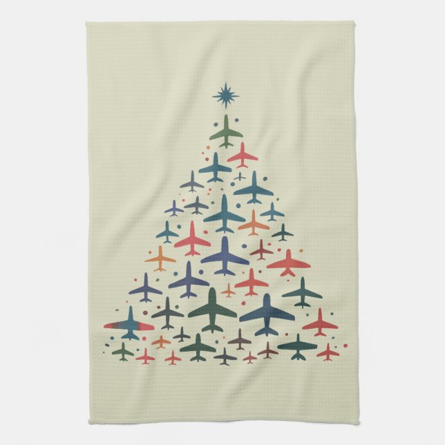 Linge De Cuisine Airplane Christmas Tree Retro Pilot Flying Flight  (Vertical)