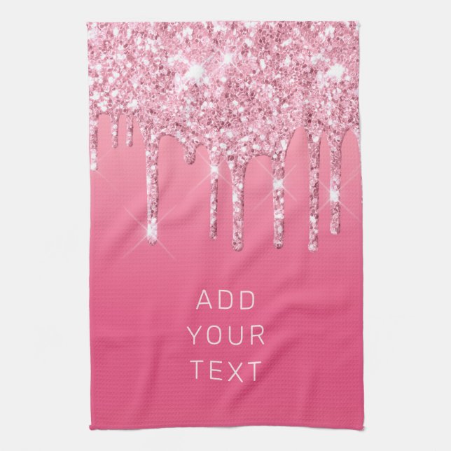 Linge De Cuisine Ajoutez votre Parties scintillant rose texte de lu (Vertical)
