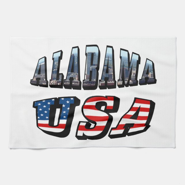 Linge De Cuisine Alabama Photo et USA Flag Font (Horizontal)
