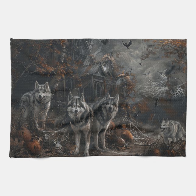 Linge De Cuisine Alaskan Malamute Halloween Night Doggy Délice (Horizontal)