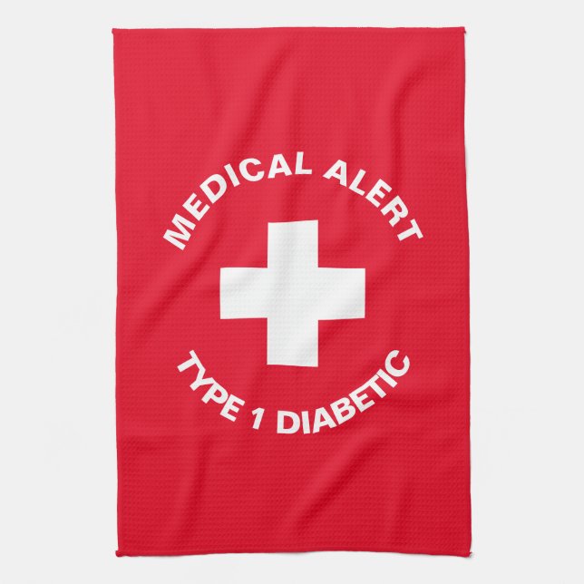 Linge De Cuisine Alerte Médicale personnalisée rouge diabétique (Vertical)