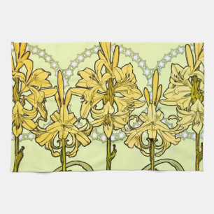 Linge De Cuisine Alfonse Mucha Art Nouveau Lily motif floral