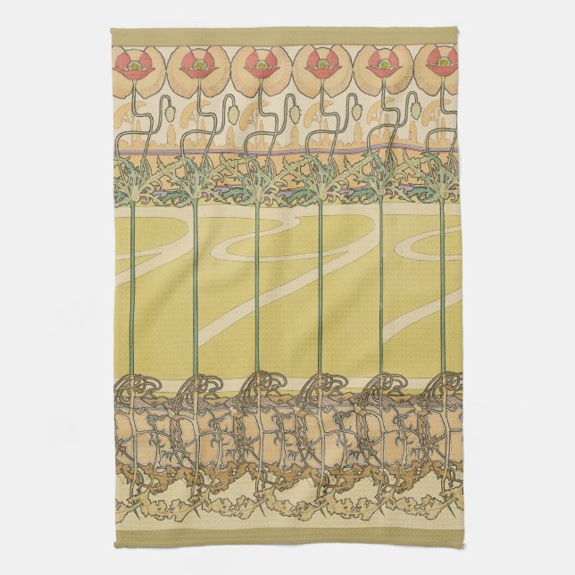 Linge De Cuisine Alfonse Mucha Poppies Art Nouveau Floral Wallpaper (Vertical)