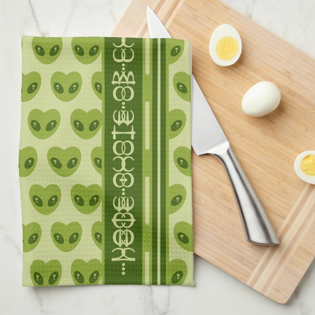 Linge De Cuisine Alien vert mignon en forme de coeur Votre nom dans (Quart Plié)