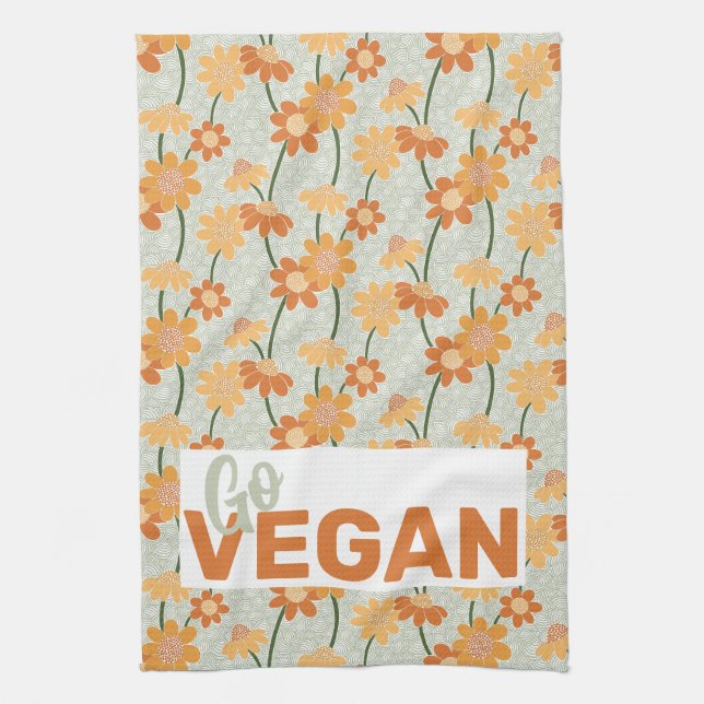 Linge De Cuisine Allez, vegan ! Joli rétro muté fleurs des années 1 (Vertical)