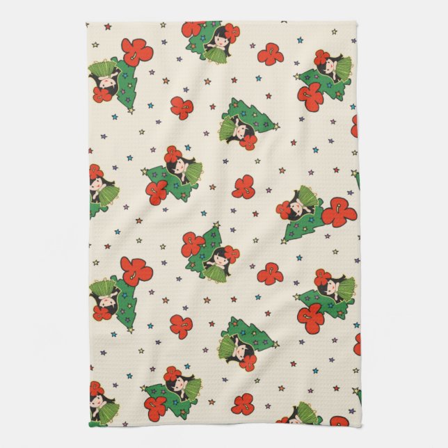 Linge De Cuisine Aloha Honeys Christmas Hawaiian Hula Girl Cream (Vertical)