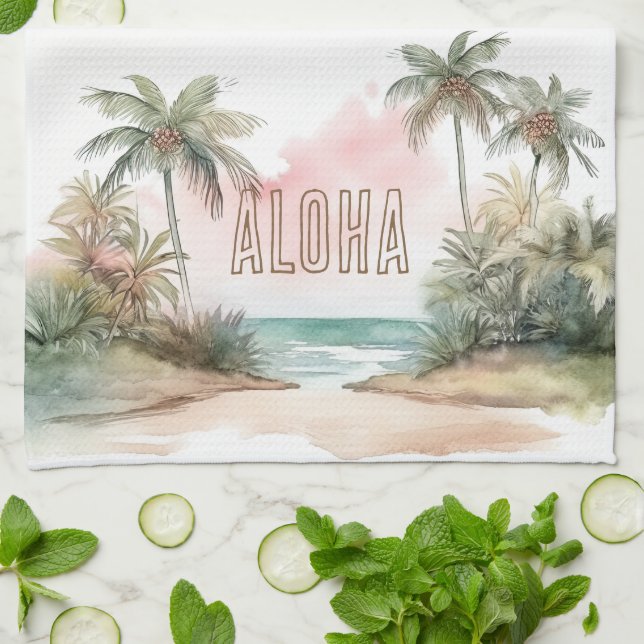 Linge De Cuisine Aloha Plage tropicale Palmiers (Plié)