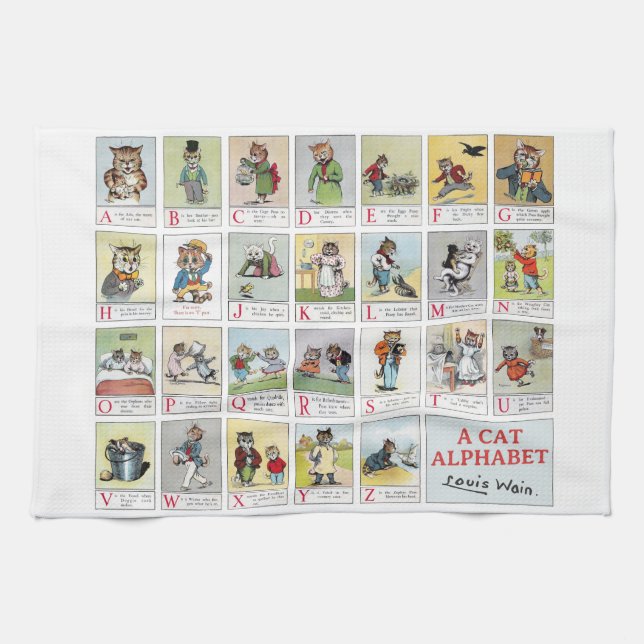 Linge De Cuisine Alphabet de chat, Louis Wain (Horizontal)