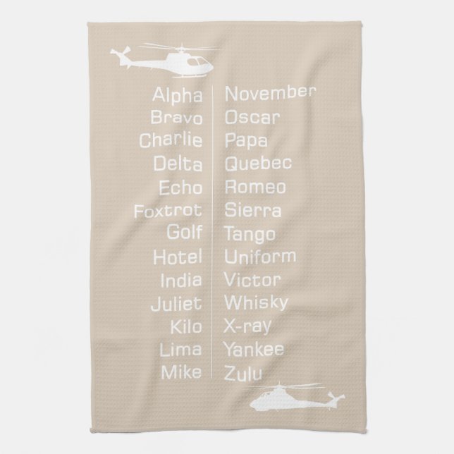 Linge De Cuisine Alphabet phonétique de l'hélicoptère pilote d'héli (Vertical)