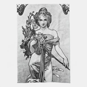 Linge De Cuisine Alphonse Mucha brisé les fleurs