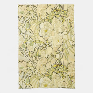 Linge De Cuisine Alphonse Mucha Pivoines motif floral Art nouveau