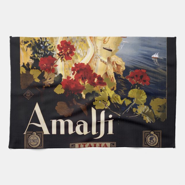 Linge De Cuisine Amalfi Italie Poster de voyage Graphique d'art (Horizontal)