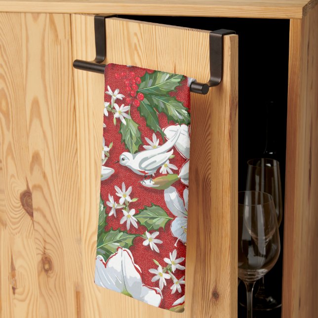 Linge De Cuisine Amaryllis & Holly Red Christmas (Pliage en tiers)