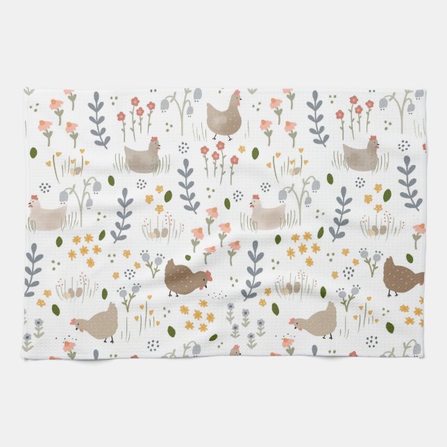 Linge De Cuisine Amateurs de poulet Ferme Animaux Plutôt Floral (Horizontal)