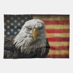 Linge De Cuisine American Bald Eagle on Grunge Flag
